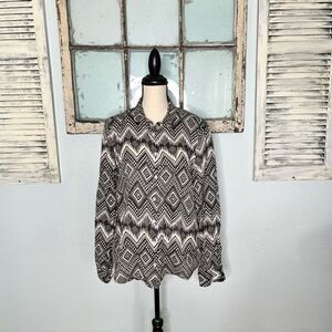 J. Crew Men's Linen Retro Geometric Print Button Up Long Sleeve Shirt Size 12